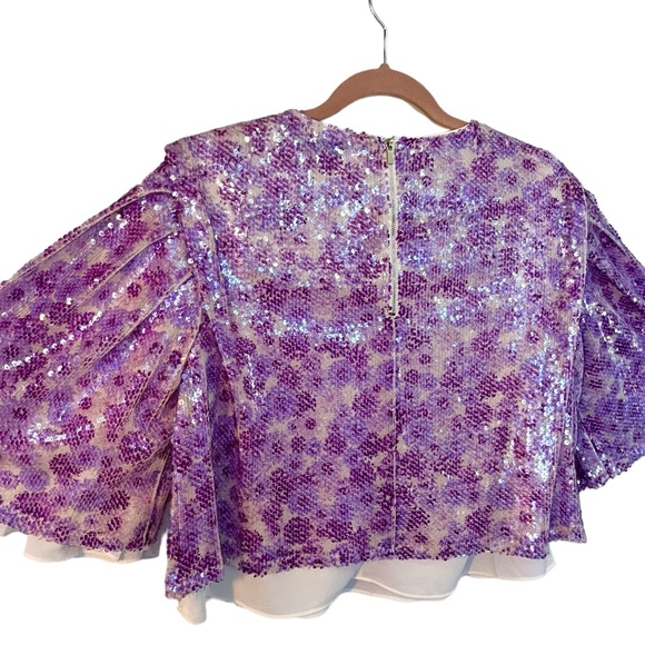 ENDLESS ROSE Flare Sleeve Super Shiny Purple Sequined Blouse Size Small - Picture 5 of 9